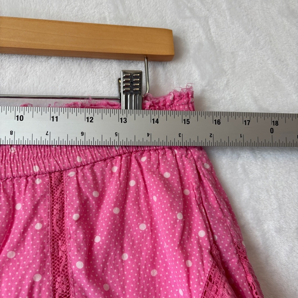 LoveShackFancy womens Pink polka dot lace fray designer Adia Mini‎ Skirt size P - Picture 4 of 9